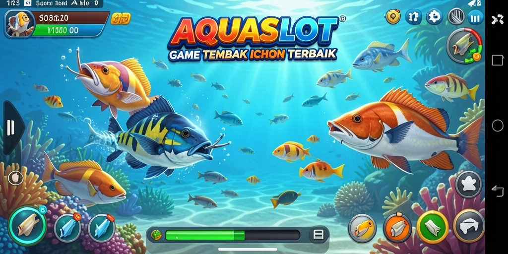 Tampilan gameplay seru dalam AQUASLOT Tembak Ikan.