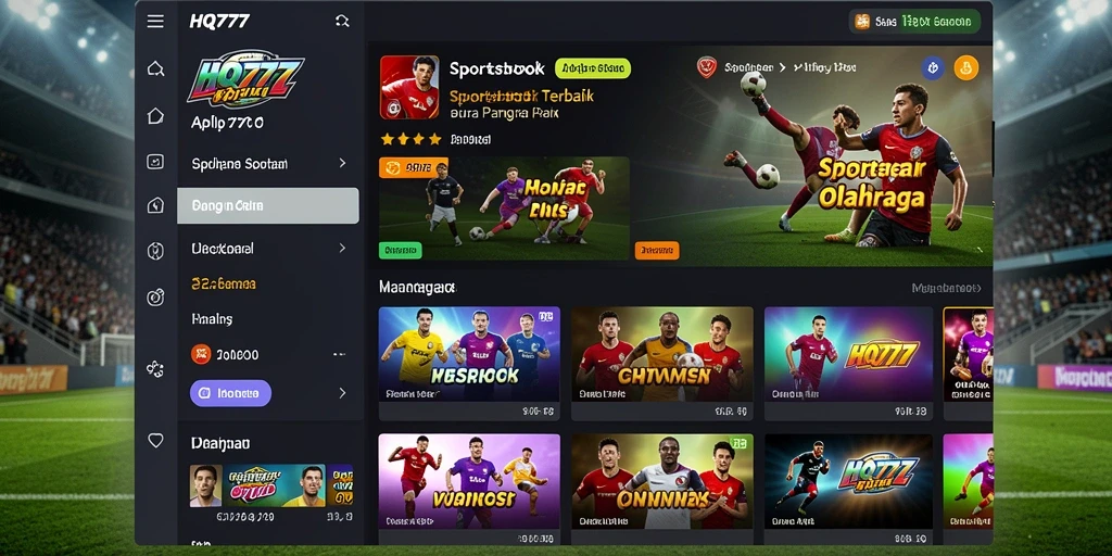 Screenshot gameplay HQ777 menampilkan berbagai pilihan taruhan olahraga.