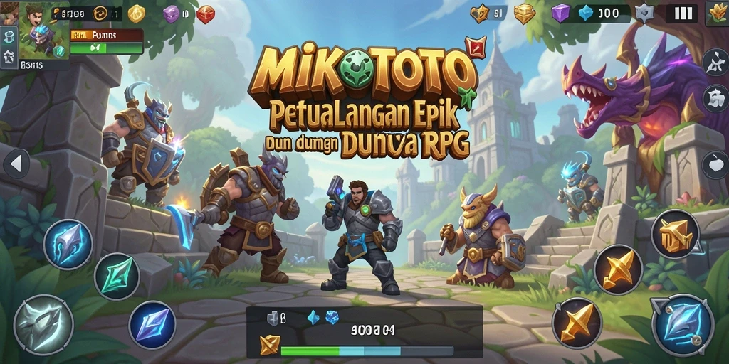 Screenshot gameplay MIKOTOTO menunjukkan pahlawan dalam pertempuran epik.