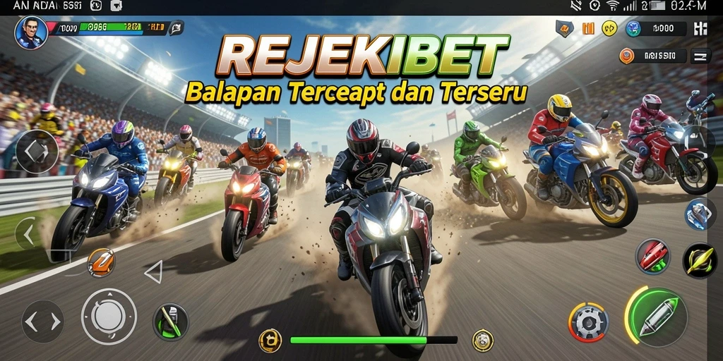 Screenshot gameplay REJEKIBET menampilkan aksi balapan yang intens dan kendaraan.