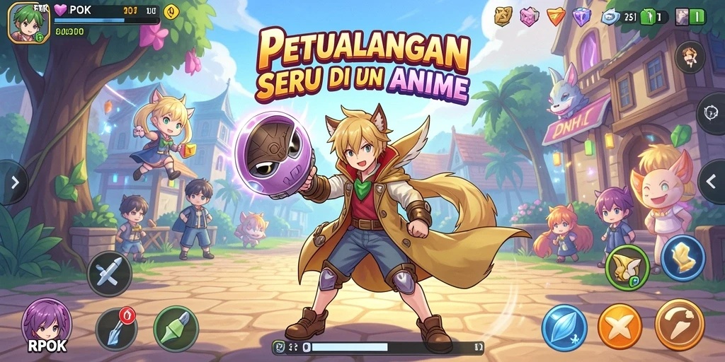 Tampilan gameplay RPOK yang memukau dengan karakter anime unik.
